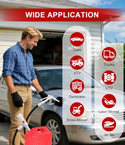 anngrowy Fuel Transfer Pump Battery Powered with Auto-Stop/Hand Trigger Nozzle, Gas Can Pump Transfer with 3.2/2.8 GPM, 51"/53.7" Hose, Liquid Transfer Pump for Oil, Gasoline, Diesel (Piston) - style: Piston