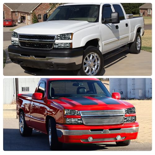 DWVO Headlight Assembly Compatible with 2003-2006 Chevy Silverado Chrome - color: A Black Housing Amber Reflector Smoke Lens