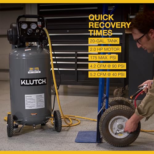 Klutch 20-Gallon Air Compressor, 2 HP, 120V, 175 PSI, 4.2 SCFM at 90 PSI - size: 20 Gallon