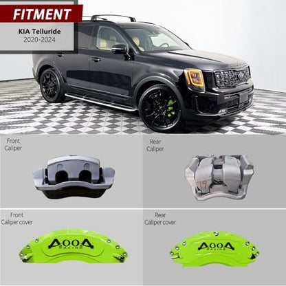 AOOA Green with Black Logo Caliper Covers Disc Brake Caliper Covers Caliper Paint Fit for KIA Telluride 2020-2025（front and rear） - color: Green with black logo