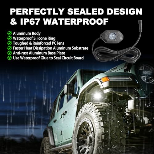Pure White 8Pods Rock Lights & 17inch Double Row Wheel Lights Combo - size: 17inch-8pod