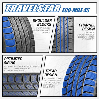 Set of 4 Travelstar ECO-MILE 4S Touring 205/65R15 94H All Weather Tires - size: 205/65R15