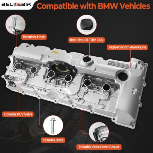 Upgraded Aluminum Engine Valve Cover Kit Compatible with 2006-2013 BMW 125i 128i 130i 323i 328i 328xi 525i 528i 528xi 530i X3 X5 Z4, E60 E70 E82 E83 E84 E89 E90 E92 L6 3.0L/ 2.5L Replace 11127552281