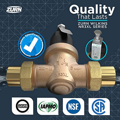 Zurn Wilkins 112-NR3XLDUC 1-1/2" NR3XL Pressure Reducing Valve with Double Union FNPT Copper Sweat Connection - size: 1.5 Inch