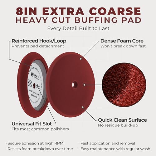 TCP Global 8" Red Foam Buffing Pad, Extra Coarse Cutting Polish - color: Red