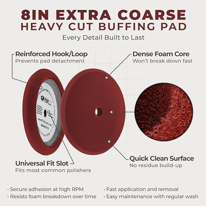 TCP Global 8" Red Foam Buffing Pad, Extra Coarse Cutting Polish - color: Red