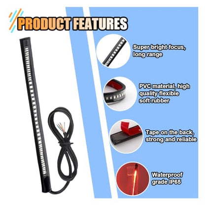 Universal 8" Flexible LED Light Strip Bar with Tail Brake Stop Turn Signals Lights, Waterproof LED License Plate Tail Light Bar for Motorcycle Scooter Quad Cruiser Off Road