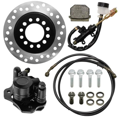 Rear Front Hydraulic Brake Assembly Caliper Master Cylinder Kit, with Disc Brake Plate Rotor Brake Pad, Replacement for Coleman CT100Ut, for 50cc 70cc 90cc 110cc 125cc Go Kart Golf Cart ATV - color: black