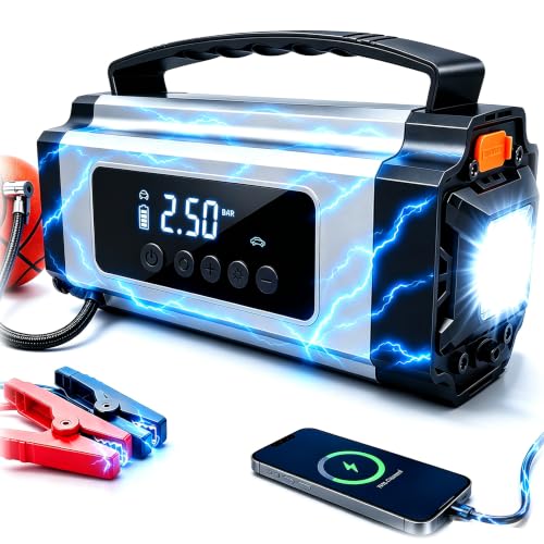 9000A Jump Starter with Air Compressor, 10-in-1 Portable Car Battery Booster and Tire Inflator Fast Charging Power Bank, Air Pump Battery Jumper Camping Road Trips Car Owner Gift
