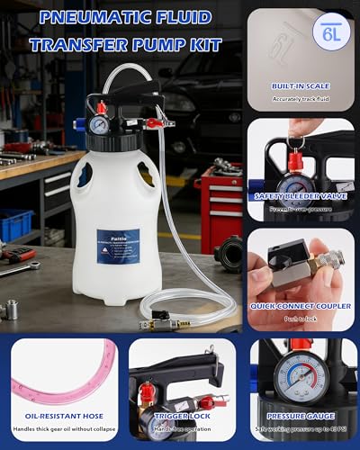 6L Transmission Fluid Pump, Pneumatic Fluid Transfer Pump w/15 ATF Adapters - size: 6L, Pneumatic