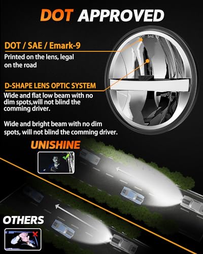 UNI-SHINE DOT Approved 5 3/4 5.75’’ Inch LED Headlights 4PCS White DRL H4 Hi/Low Headlight Plug and Play Compatible with Classic Muscle Cars Gran Torino P-eterbilt Semi 349 359 Truck Pickup - size: 4PCS