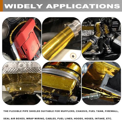 2 Rolls High-Temperature Heat Shield Tape Reflective Adhesive Backed Roll Thermal Barrier Foil Tape Self-Adhesive Heat Resistant Tape Cool Tapes for Hose and Auto (Gold, 2'' x 32.8'') - color: Gold, size: 2 Inch x 32.8 ft