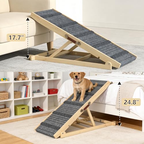 TIMHAKA Dog Ramp for Bed with 7 Adjustable Heights, Supports Up to 150lbs