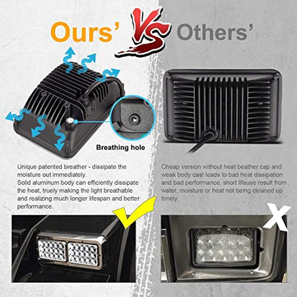 Partsam 4PCS 4x6 LED Headlights Sealed Beam 6x4 H4651 H4666 H4656 Compatible with Kenworth KW 900/Peterbilt 379/Truck/K10 K20 Van RV Camper Headlamp Assembly
