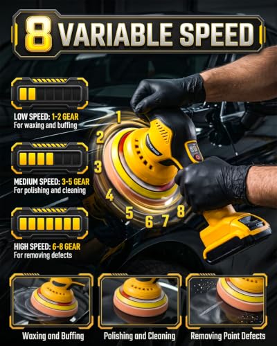 Cordless Car Buffer Polisher Compatible with Dewalt 20V Battery, Tool Only - color: Yellow-27pc