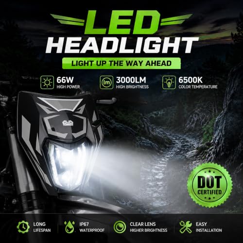 DOT Dirt Bike Headlight LED With Turn Signals and Graphics Sticker-Black - color: Black with Sticker, size: With Turn Signals
