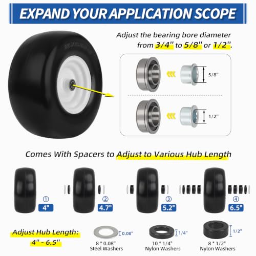 GICOOL 13x6.50-6 Flat Free Front Tire and Wheel for Zero Turn Mower, 2PK - size: 13x6.50-6 Flat-free Tire - 2 Pack