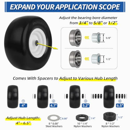 GICOOL 13x6.50-6 Flat Free Front Tire and Wheel for Zero Turn Mower, 2PK - size: 13x6.50-6 Flat-free Tire - 2 Pack