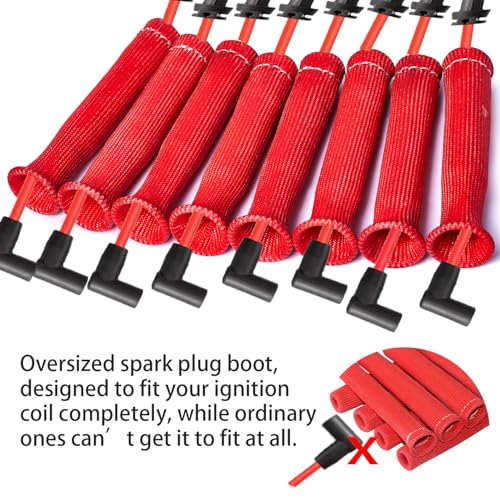 8 PCS 3500° Spark Plug Wire Boots Protectors for LS SBC BBC 350 454 6 Inch, Red - color: Red