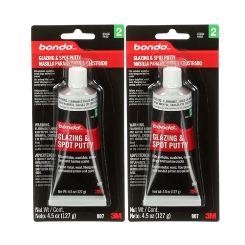 3M Bondo Glazing and Spot Putty 2 Pack (2 x 4.5 oz Tubes = 9 oz Total) Nitrocellulose red auto Body Finishing Putty for pinhole, Scratch and Small dent Repair on Metal, Fiberglass and Wood