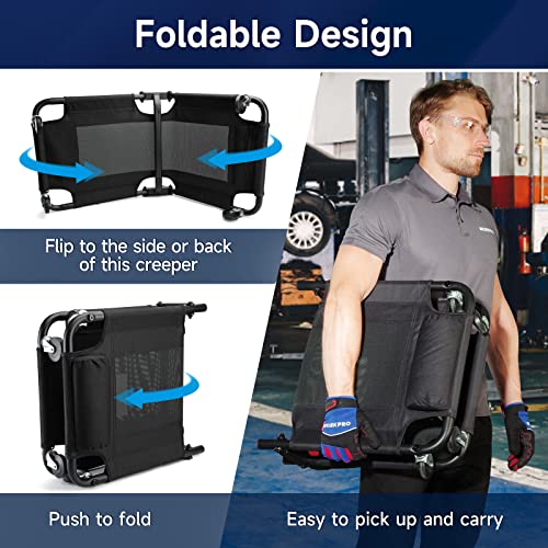WORKPRO 40-Inch Foldable Automotive Creeper, Heavy Duty Rolling Garage Mechanic Creeper, Padded Headrest, 4 Swivel Wheels, 350 lbs Capacity Car Creeper for Repair & Maintenance