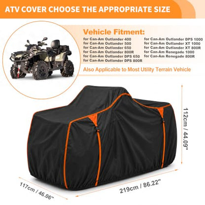 ATV Cover for Can-Am Outlander 400 Waterproof 4 Wheelers Quad Cover Outdoor Sun Rain Storage Protection 210D-PU Black, Orange 86.22x46.06x44.09in - size: for Can-Am Outlander 400