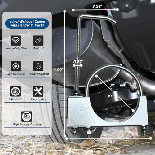 4" Exhaust Clamp With Hanger One-Piece Muffler Hanger, Pack of 1 - size: 4"-1 PACK（One-Piece)