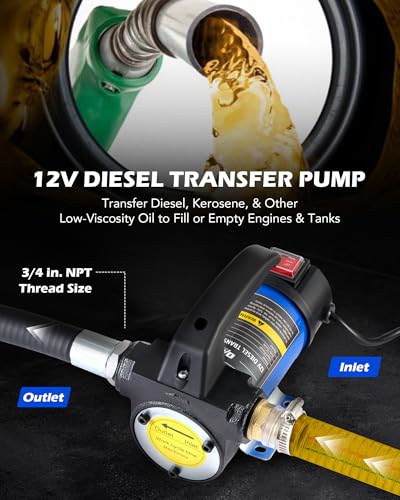 OMT Diesel Transfer Pump, 12V Fuel Transfer Pump with Nozzle Hoses - color: 12GPM Diesel Pump Kit