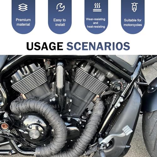 Car Exhaust Heat Wrap, 196" Motorcycle Fiberglass Heat Resistant Fabric Shield Tape, Fiber Heat Insulation Tape, Universal Cuttable Protective Modification (Black)