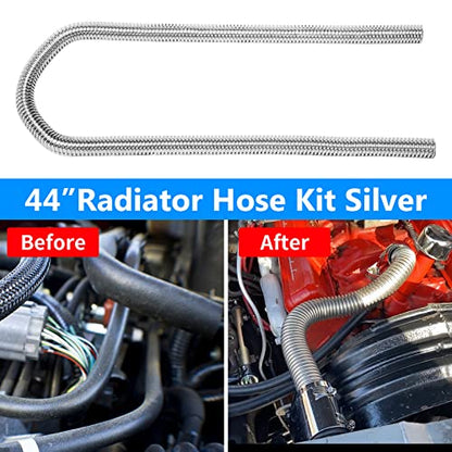 44" Flexible Heater Hose Kit - Stainless Steel Universal Heater Hoses Fits 5/8" & 3/4" Necks, 2 Hoses (4 Chrome Caps, Silver) - color: Silver, size: 44 Inch