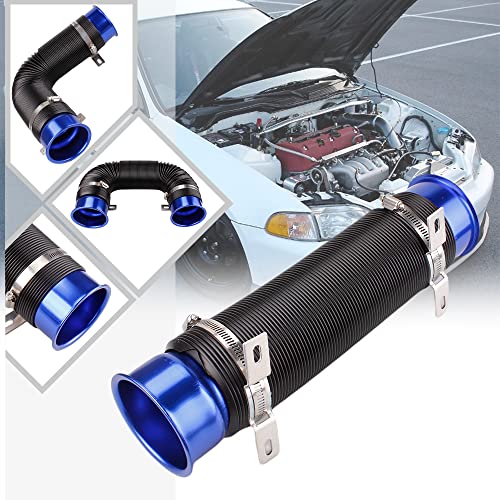 BARTOO 3" Turbine Intake Pipe Adjustable Cold Air Intake Pipe Tube Blue - color: Blue