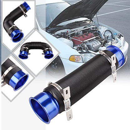 BARTOO 3" Turbine Intake Pipe Adjustable Cold Air Intake Pipe Tube Blue - color: Blue