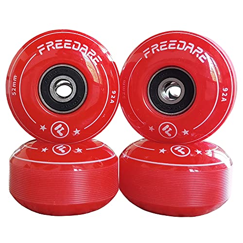 FREEDARE Skateboard Wheels 52mm and Bearings, Spacers Installed 92A for Street Tricks(Pack of 4) - color: red