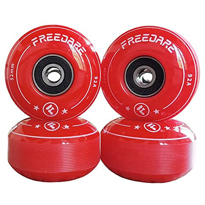 FREEDARE Skateboard Wheels 52mm and Bearings, Spacers Installed 92A for Street Tricks(Pack of 4) - color: red