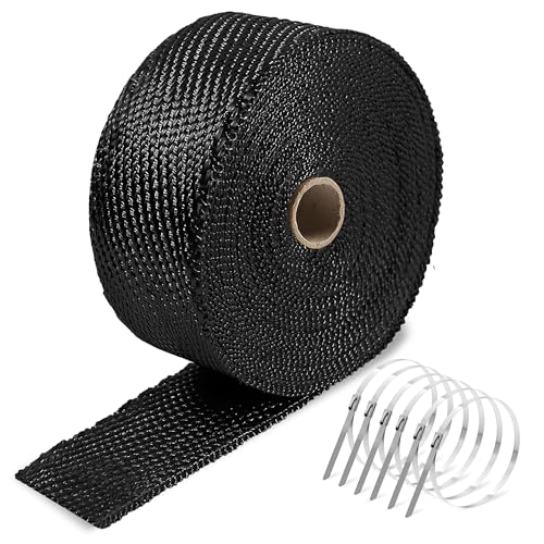 NEZUIBAN Exhaust Wrap 2" x 50FT, High Temp Header Wrap with 12 Stainless Steel Ties - color: Black 2''x50'