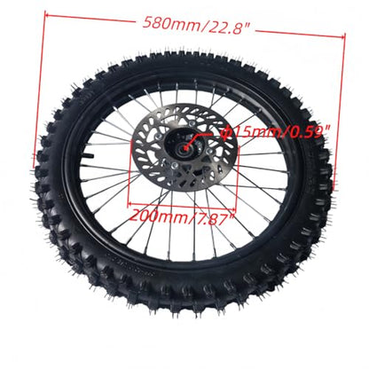 Beeking 70/100-17 Front Wheel Rim Tire Assembly for Dirt Bike 15mm axle front Wheel Rim Tire Fits 50cc-125cc dirt bike TTR SSR CRF Apollo Includes 200mm brake disc.