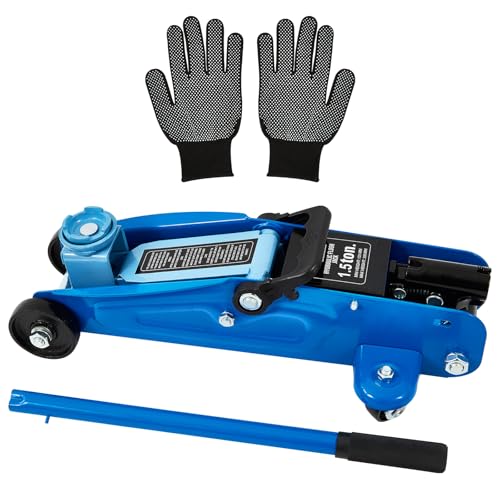1.5 Ton Floor Jack Low Profile, Heavy-Duty Steel Racing with Single Piston Lift Pump, Lifting Range 5" ~ 12.2"（Blue）