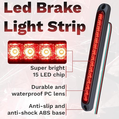 ecocstm 2PCS Led Trailer Tail Light, 10 Inch 15 Red Led Brake Lights Strip - color: Red - 2 PCS