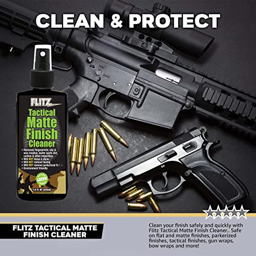 Flitz Tactical Matte Finish Cleaner - 7.6oz Bottle of USA-Made Gun Cleaner Spray to Remove Fingerprints, Oil, & Other Grime - Fast-Drying Cleaning Solution for Gun Wraps & More (1 Pack) - size: 7.6 Ounce (Pack of 1)
