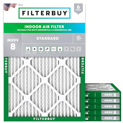 Filterbuy 8x14x1 Air Filter MERV 8 Dust & Allergy Defense (6-Pack) - style: 8x14x1