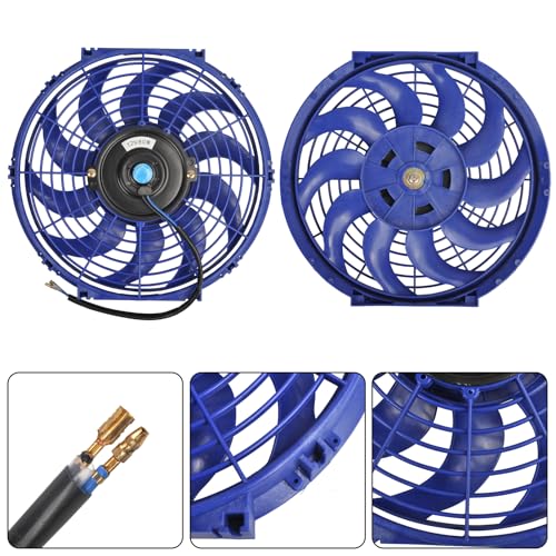 12" Electric Radiator Cooling Fan Assembly Kit 12V 80W，Blue, 2 PCS - size: 12” -2PCS, style: Blue