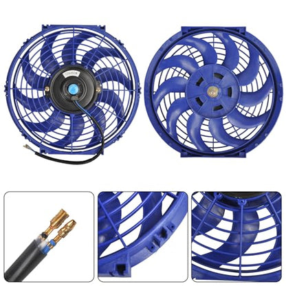 12" Electric Radiator Cooling Fan Assembly Kit 12V 80W，Blue, 2 PCS - size: 12” -2PCS, style: Blue