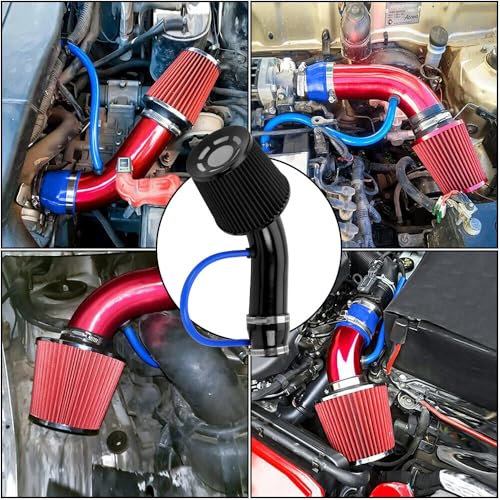 3-Inch Universal Cold Air Intake Kit, Aluminium Automotive Air Intake Pipe Kit with High Flow Filter, Induction Hose System for Cars and Trucks, Black Filter
