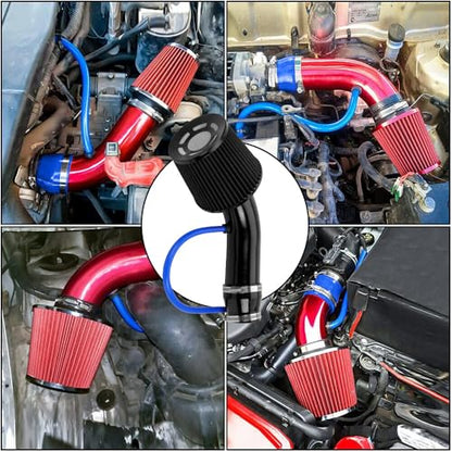 3-Inch Universal Cold Air Intake Kit, Aluminium Automotive Air Intake Pipe Kit with High Flow Filter, Induction Hose System for Cars and Trucks, Black Filter