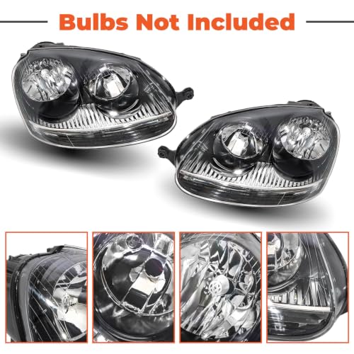 labwork Headlight Assembly Replacement for Jetta 2006-2009 Halogen Black Headlights Lamp Set Driver and Passenger Side 1K6941005S 1K6941006S