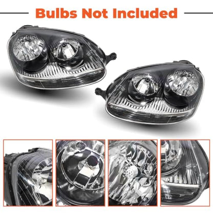 labwork Headlight Assembly Replacement for Jetta 2006-2009 Halogen Black Headlights Lamp Set Driver and Passenger Side 1K6941005S 1K6941006S