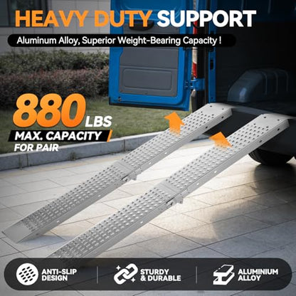 Auto Dynasty 2PCS 70'' Heavy Duty Folding Loading Ramps 880Lb for Truck/ATV - size: 70" Foldable (Silver)