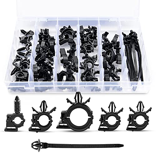 GOOACC 60Pcs Car Wire Loom Routing Clips Assortment - 6 Different Sizes Universal Wiring Harness Routing Clip Replacement Parts for Honda GM Mazda - color: 60pcs Wire Routing Clips