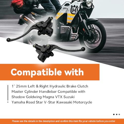 DSkoiph 1" 25mm Left & Right Hydraulic Brake Clutch Master Cylinder Handlebar Compatible with Shadow Goldwing Magna VTX Suzuki Yamaha Road Star V-Star Kawasaki Motorcycle - color: Black