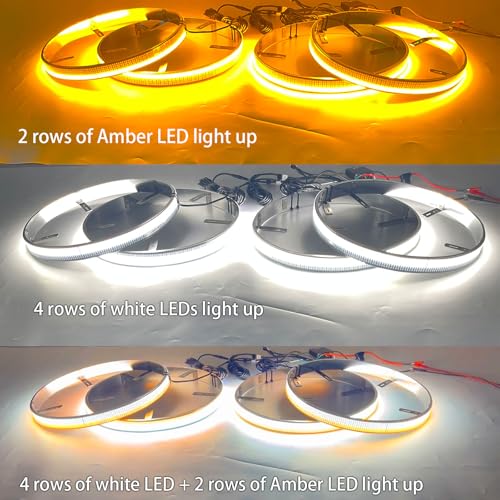 17in 6 Row Wheel Ring Lights Amber White Wheel Light with Amber Turn Signal White Courtesy Fuction,5964 LEDs Waterproof IP68 Rim Lights with APP RF Remote Control - size: 17in